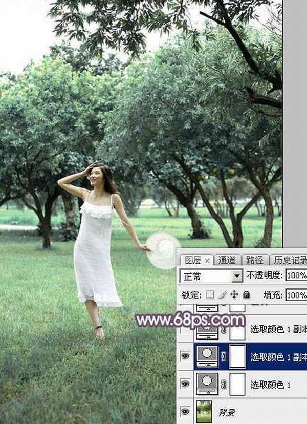 Photoshop将树林人物图片打造出唯美的淡调紫红色特效